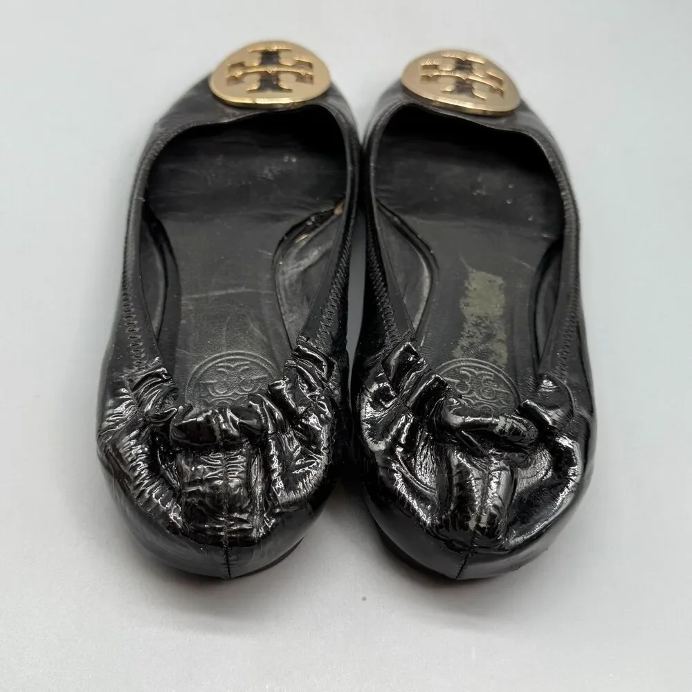 Tory Burch Reva Women's 6.5 Black Leather Ballet Flats Slip-On Round Toe Comfort